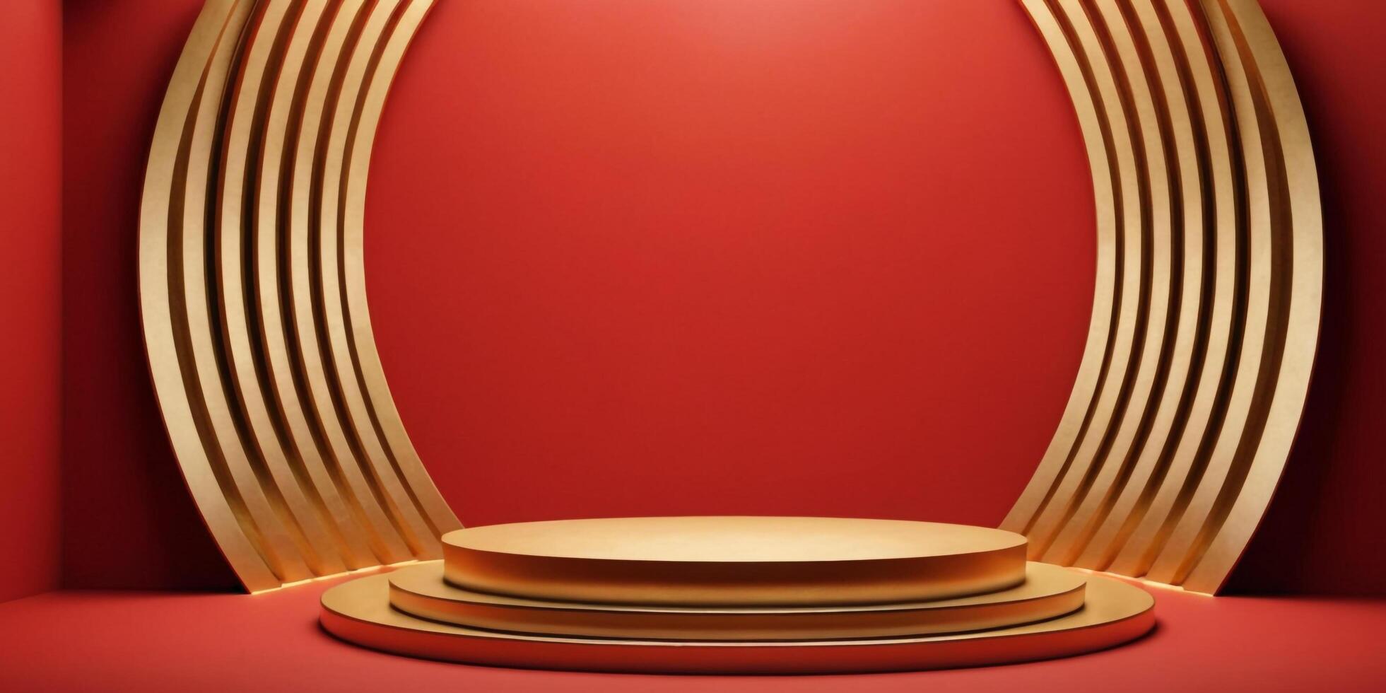 AI generated Golden Podium with luxury red room background Generated Ai photo
