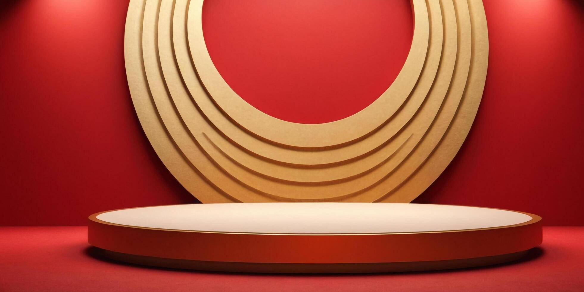 AI generated Golden Podium with luxury red room background Generated Ai photo