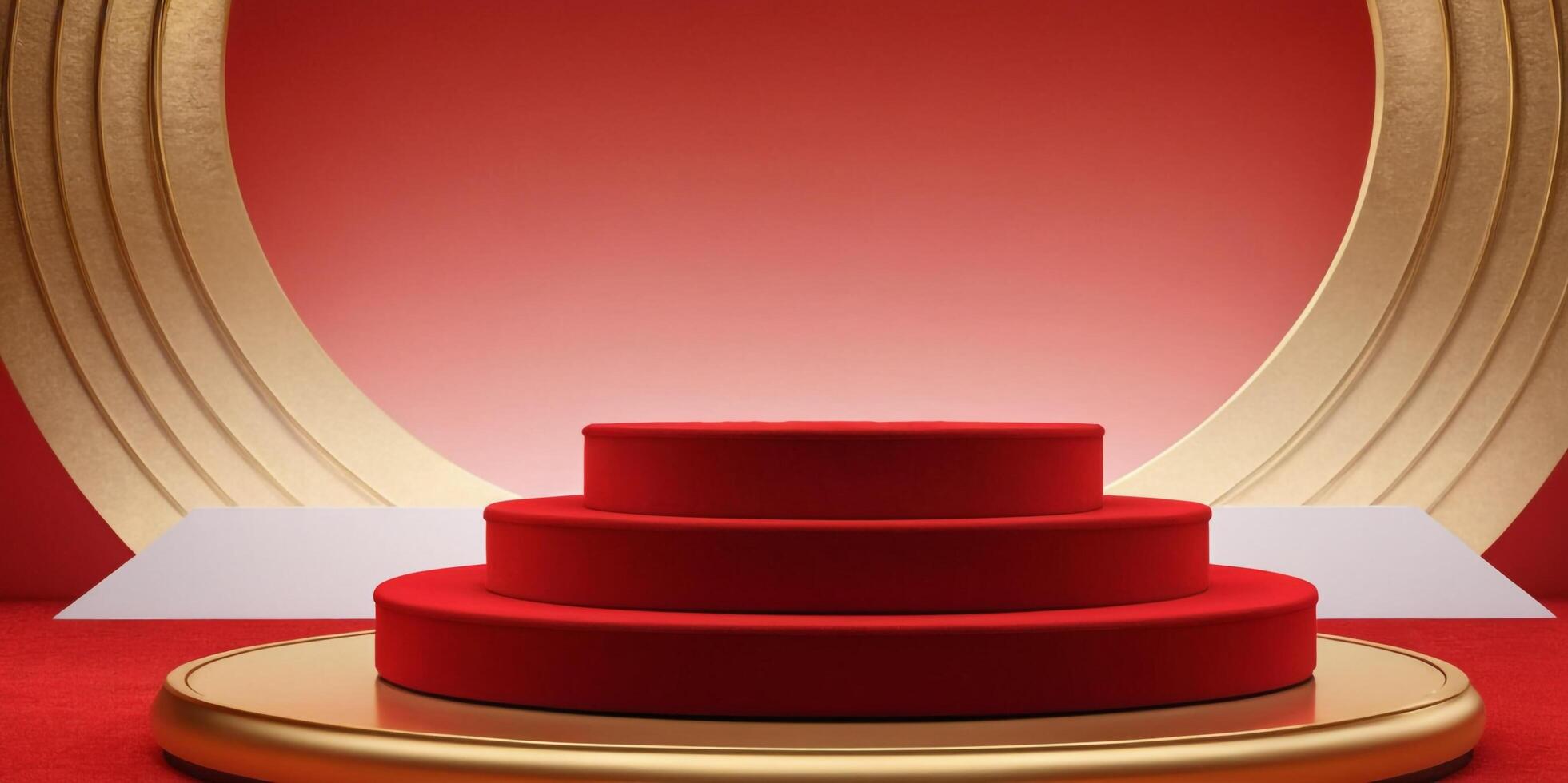 AI generated Golden Podium with luxury red room background Generated Ai photo