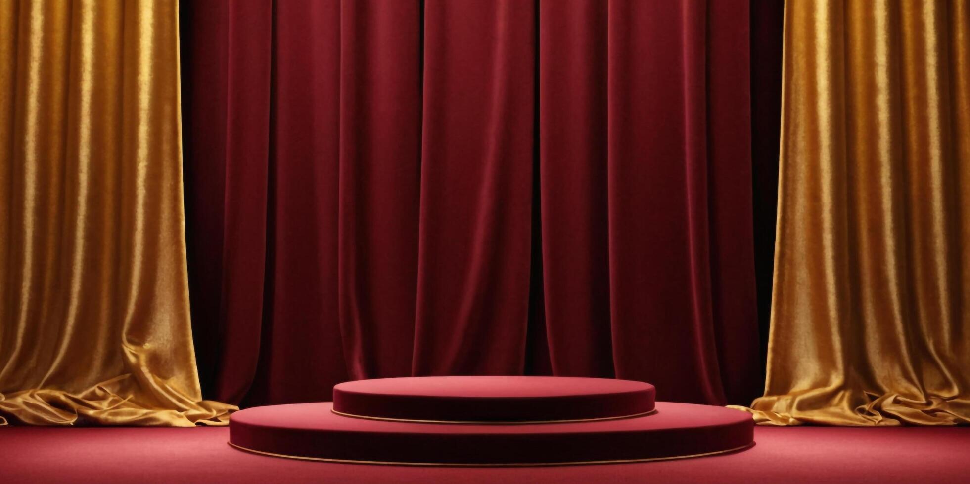 AI generated Golden Podium with luxury maroon color room background Generated Ai photo