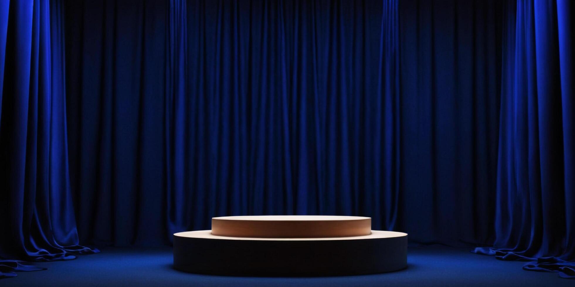 AI generated Golden round podium with luxurious royal blue background for display Ai generated photo