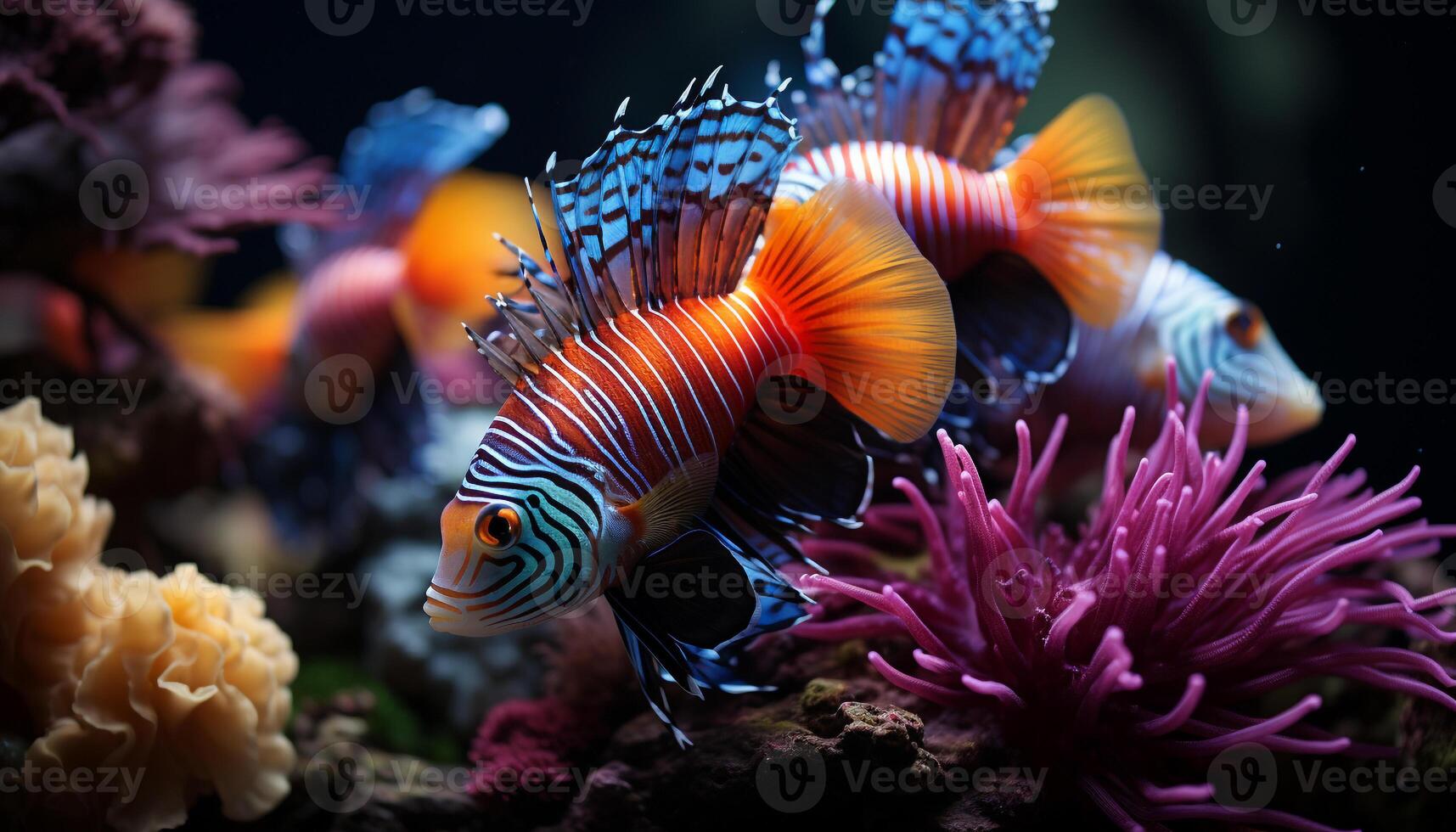 AI generated Vibrant clown fish swimming in colorful underwater reef generated by AI photo