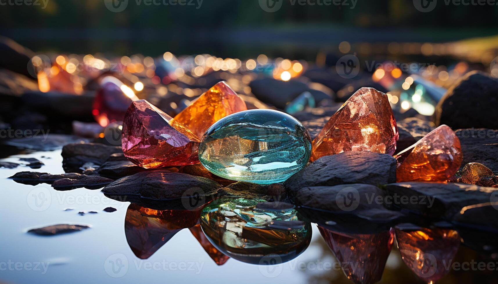 AI generated Gemstone collection vibrant, glowing, multi colored crystals illuminate nature beauty generated by AI photo