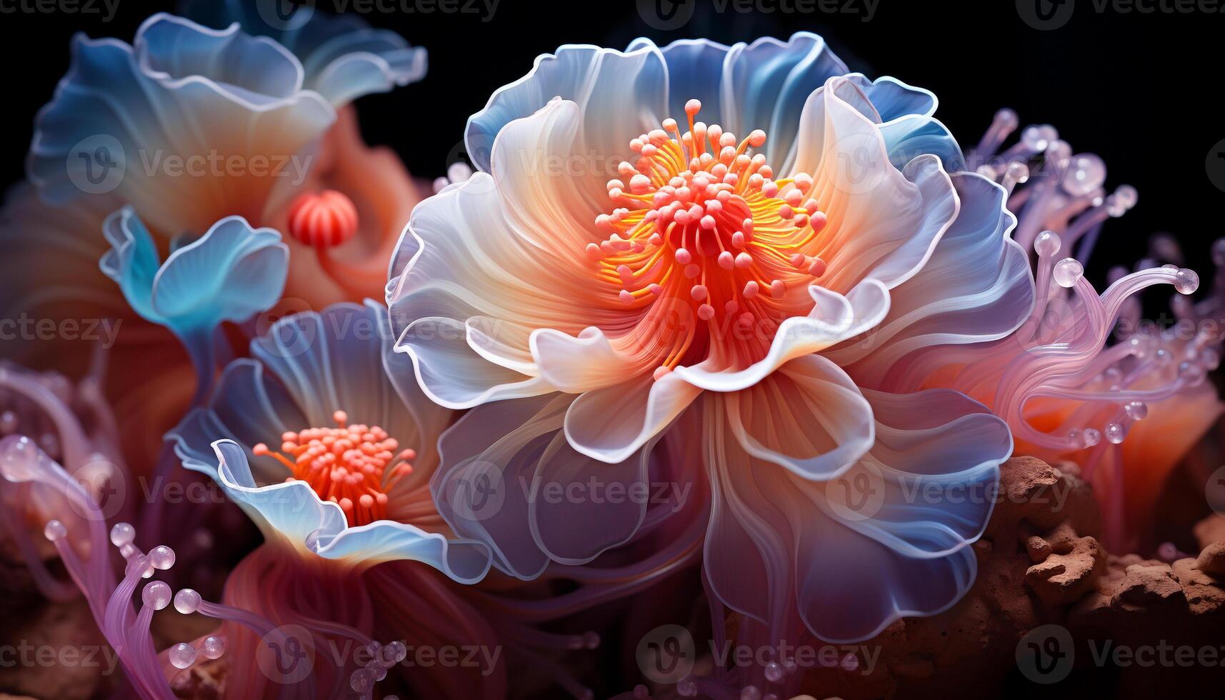 AI generated Vibrant underwater beauty close up of multi colored fish in coral reef generated by AI photo