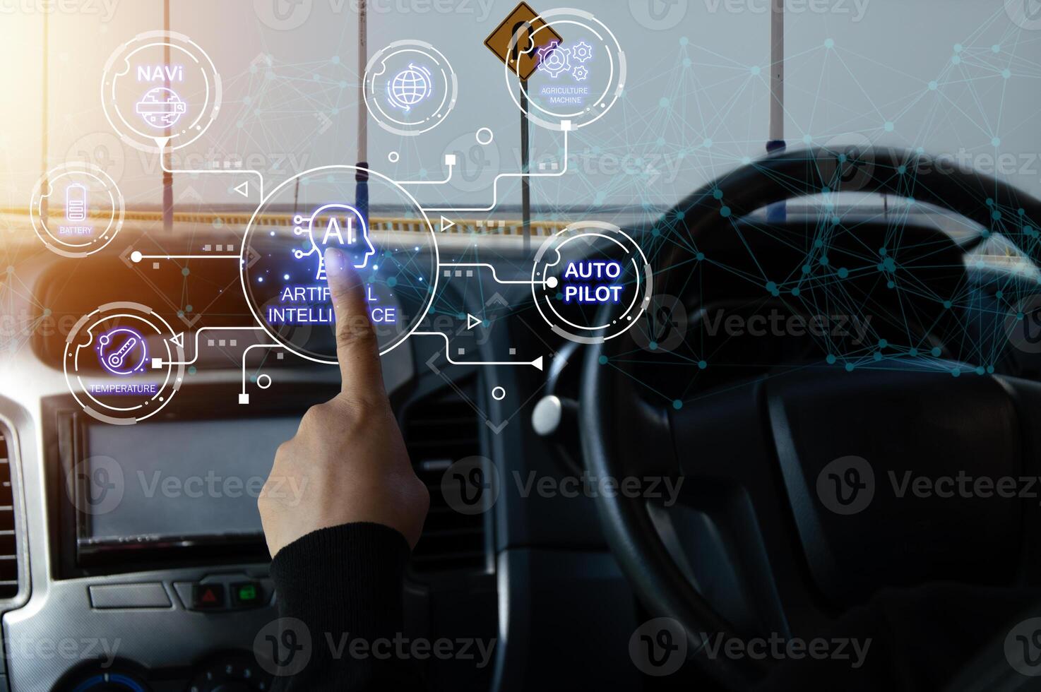 Concept of using artificial intelligence to control vehicles to facilitate autonomous driving. photo