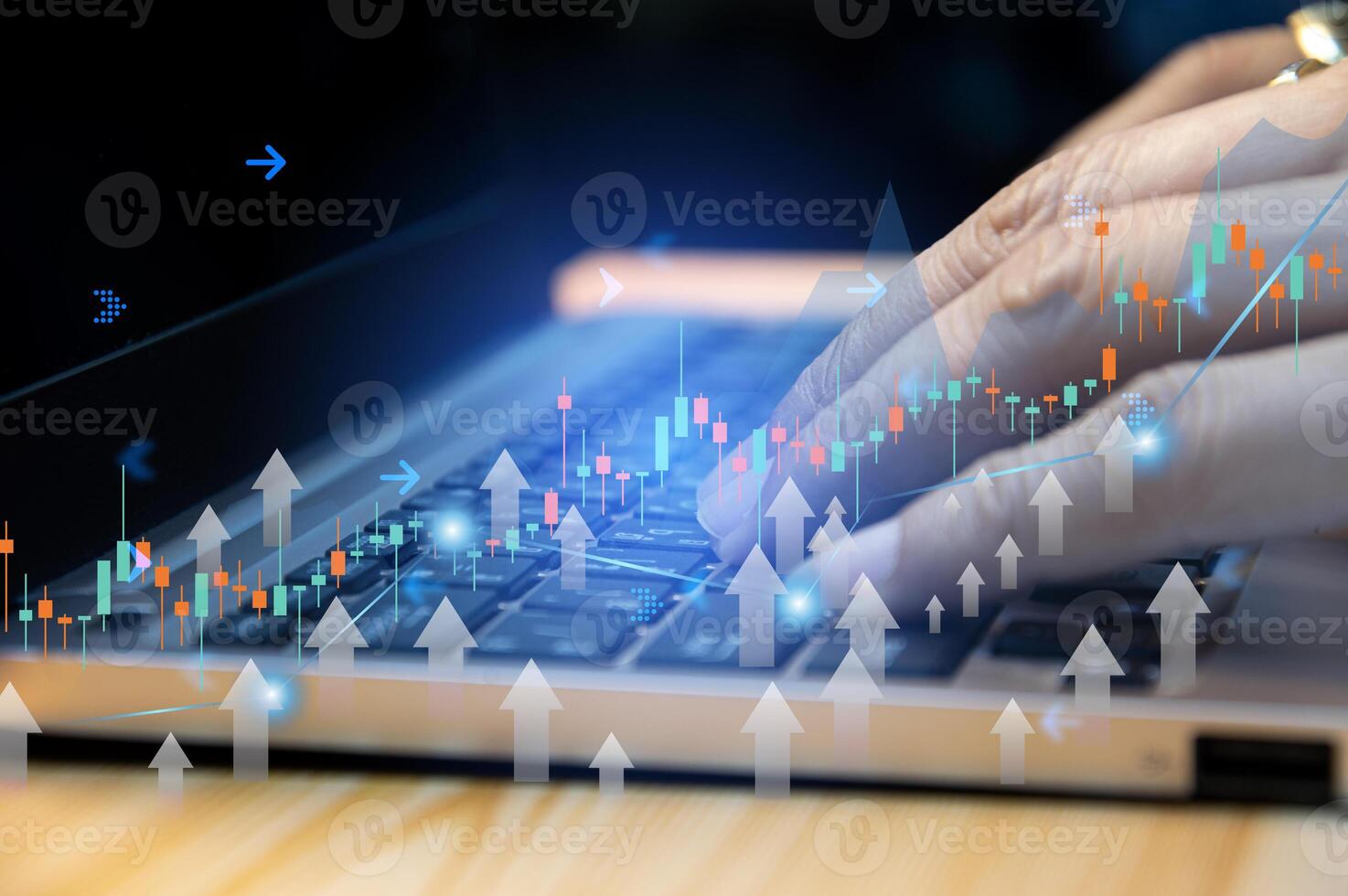Long-term investment ideas, profits from stocks and crypto bull market trading. photo