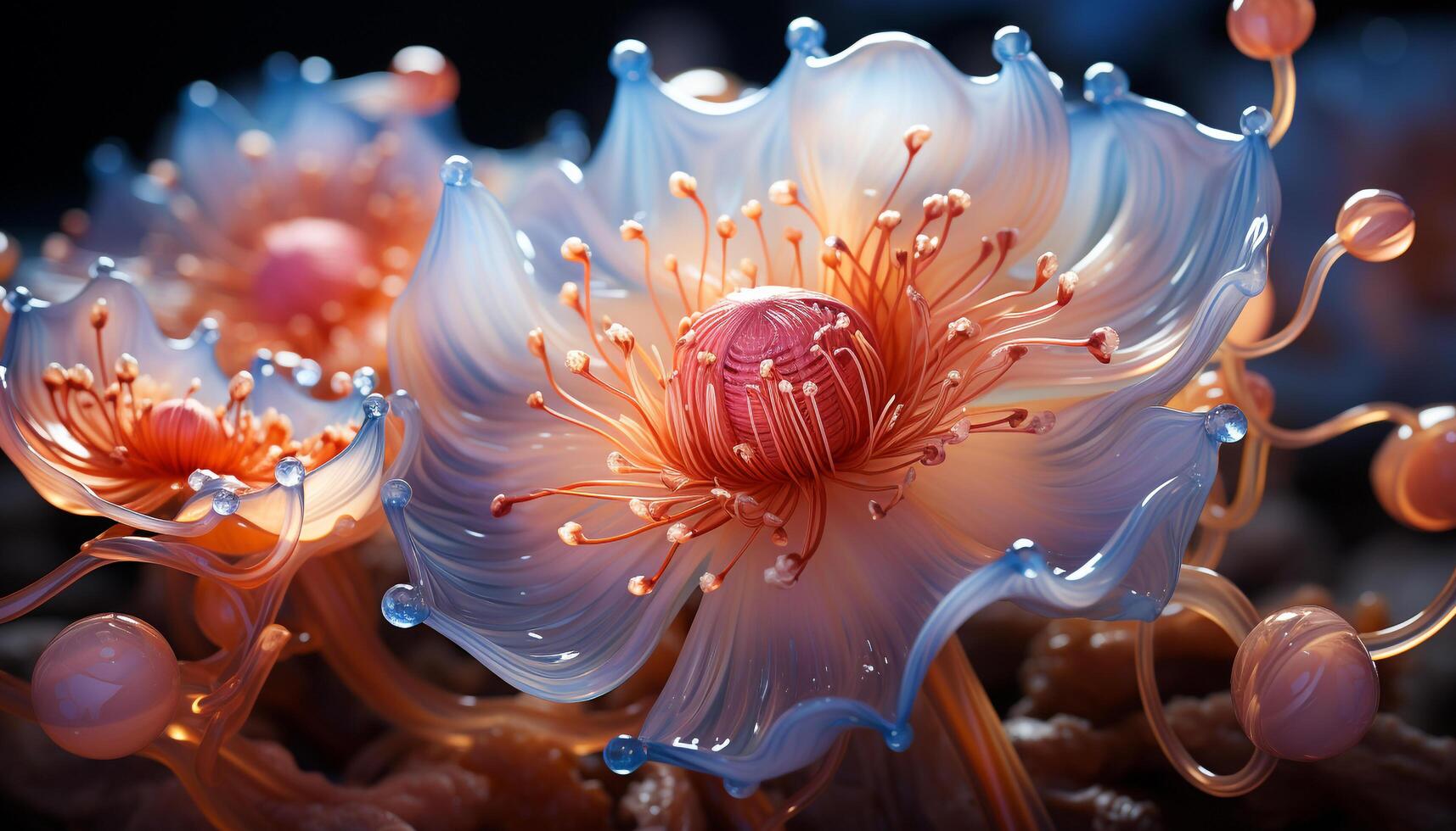 AI generated The underwater beauty magnifies the single flower natural growth generated by AI photo