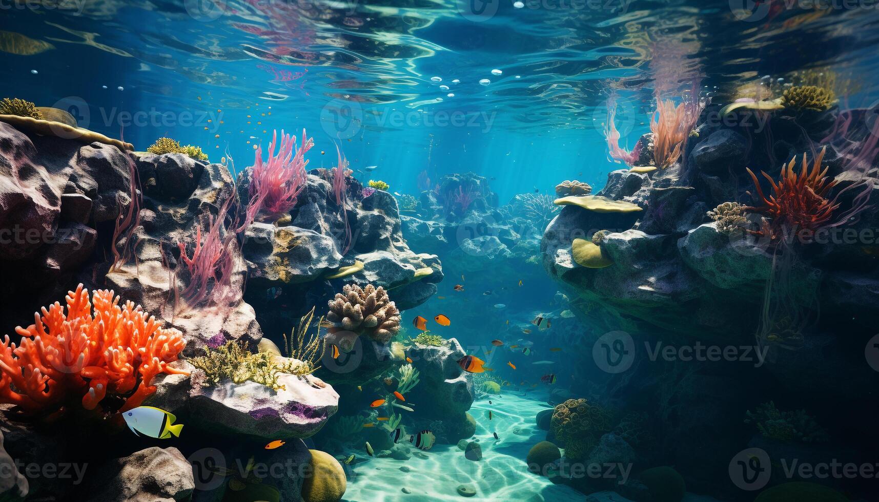 AI generated Underwater reef, fish, nature, water, coral, animal, deep, tropical climate generated by AI photo