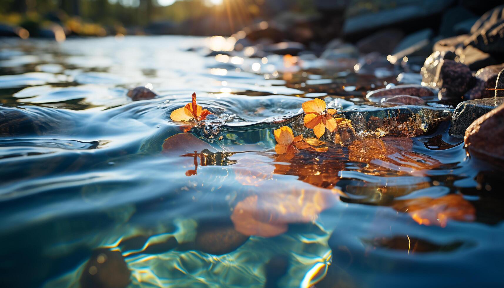 AI generated Sunset over the tranquil pond reflects the beauty of nature generated by AI photo