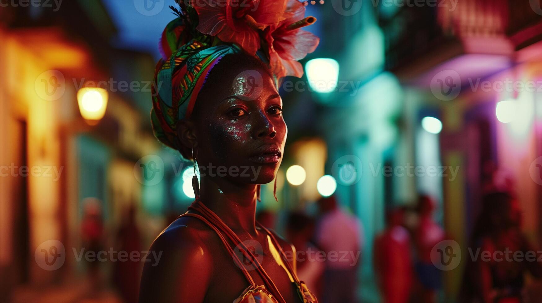 AI generated Colorful Nightlife in a Vibrant City Street photo