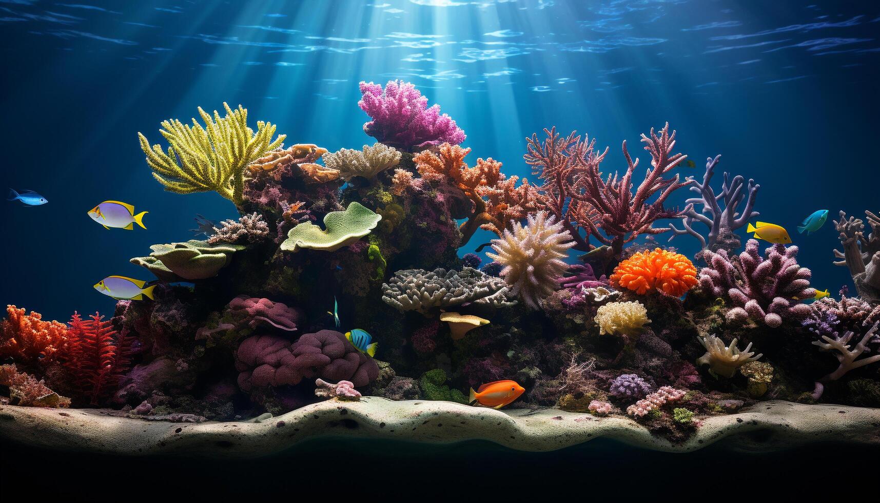 AI generated Underwater reef, fish, nature, animal, water, coral, multi colored, tropical climate generated by AI photo