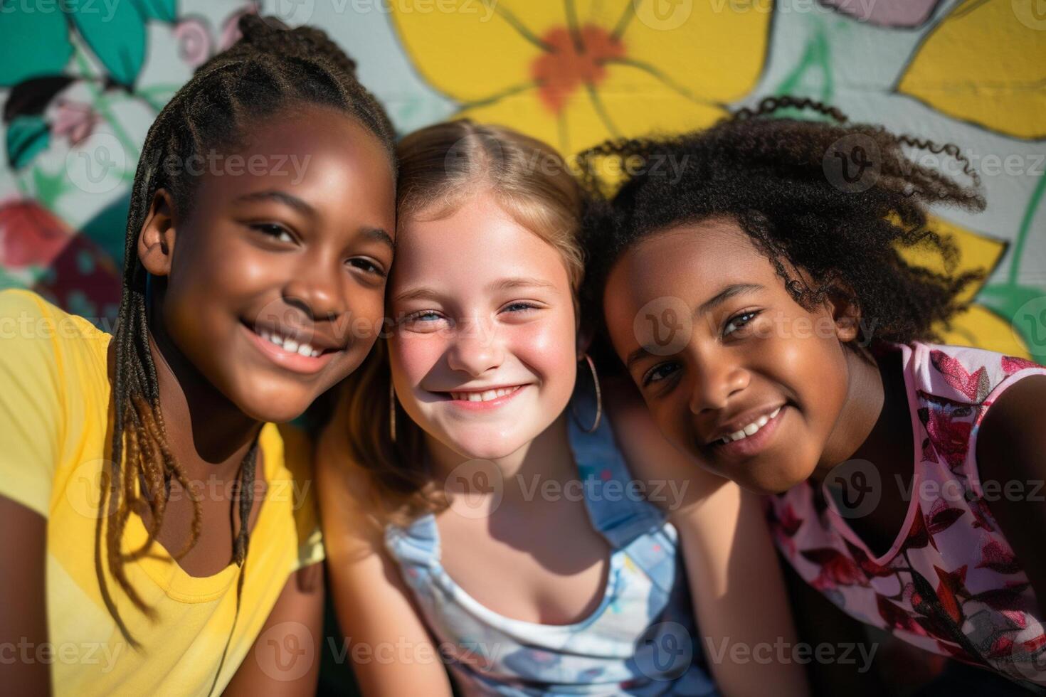 a group of different nationalities young girls diversity concept with generative ai photo