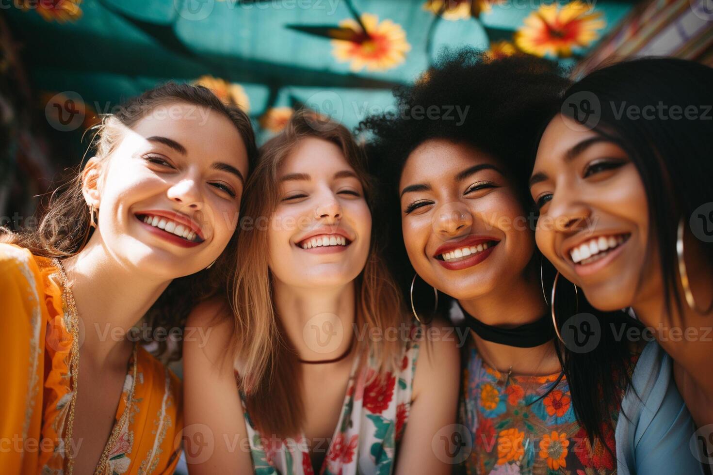 a group of different nationalities young girls diversity concept  with generative ai photo