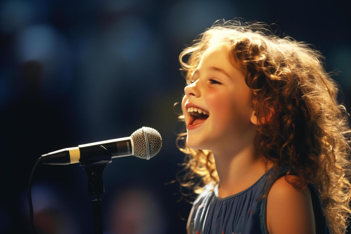 AI generated a young girl kid singing bokeh style background with generative ai photo