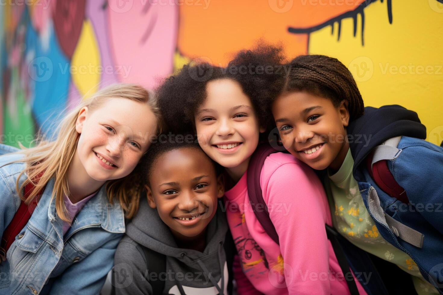 AI generated a group of different nationalities young girls diversity concept photo