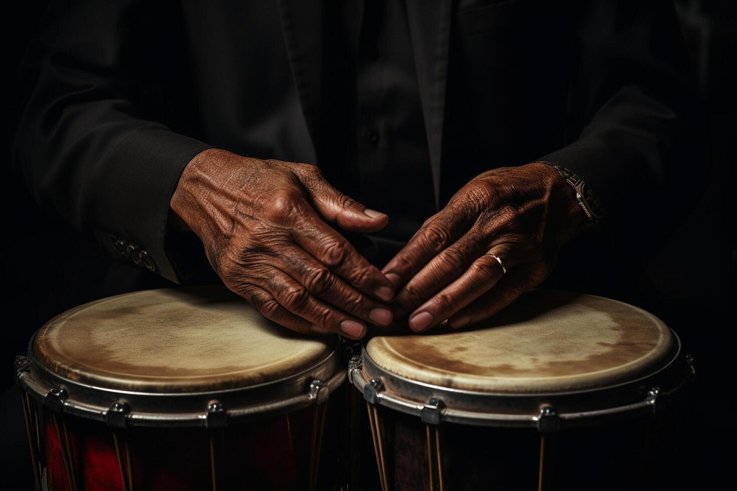 AI generated close up of hand playing african drum photo
