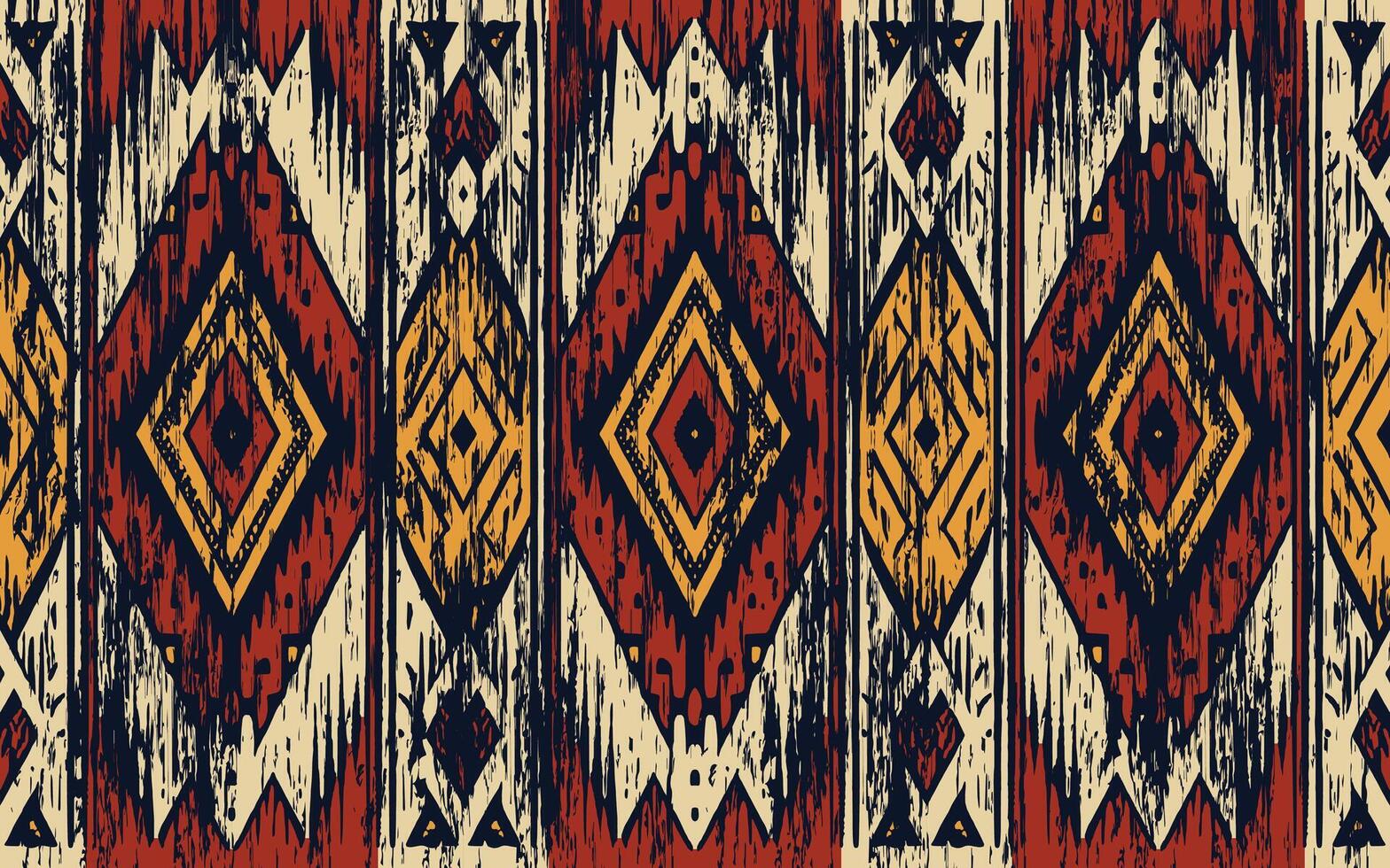 adorno geométrico ikat con diamantes. ikkat. patrón sin costuras estilo azteca. textura vectorial étnica tribal. bordado popular, indio, escandinavo, gitano, mexicano, alfombra africana, papel tapiz. vector