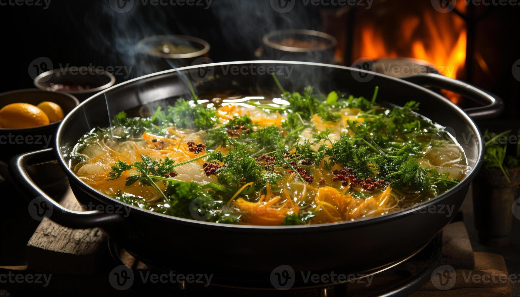 AI generated Fresh vegetable soup, a healthy gourmet lunch cooked indoors generated by AI photo
