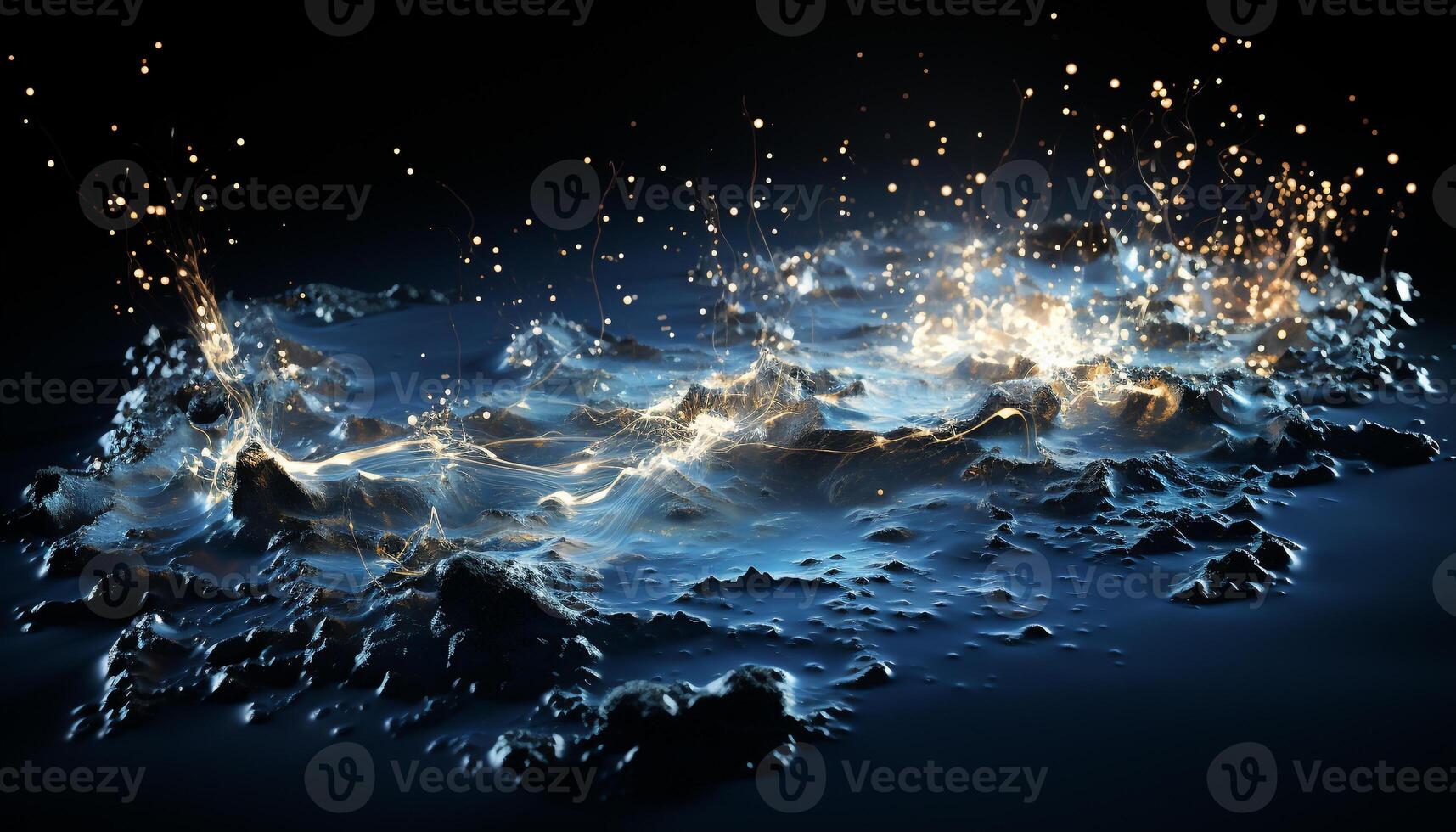 AI generated Abstract wave of glowing liquid in dark, reflecting vibrant colors generated by AI photo