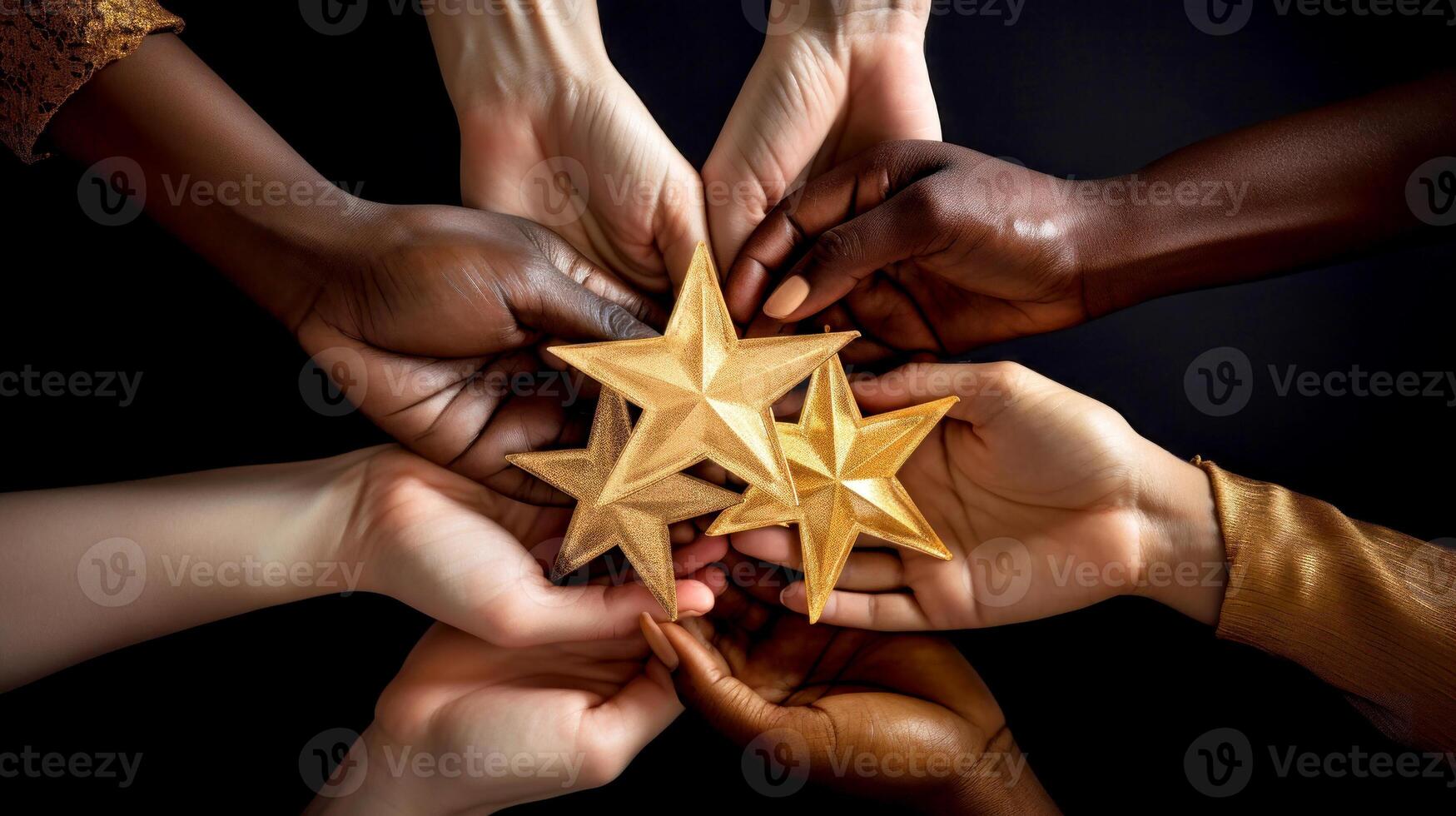 AI generated Diverse Hands Holding Golden Stars Together photo