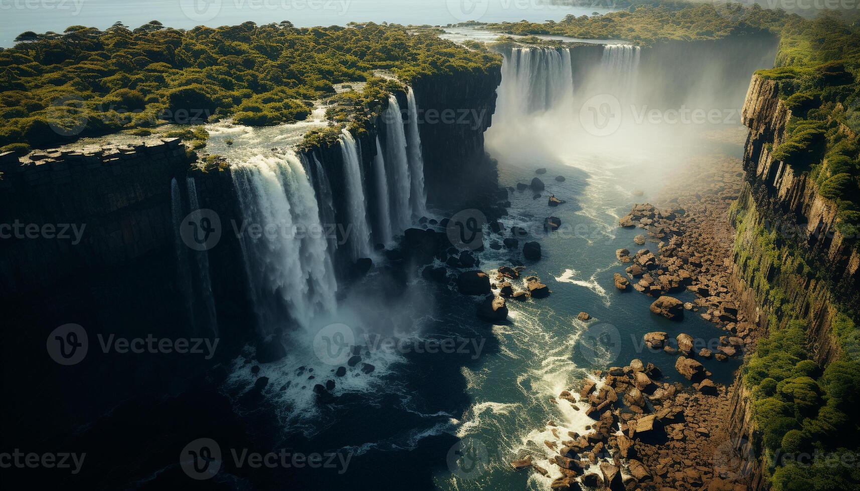 AI generated The majestic waterfall flows through the rocky African ravine generated by AI photo