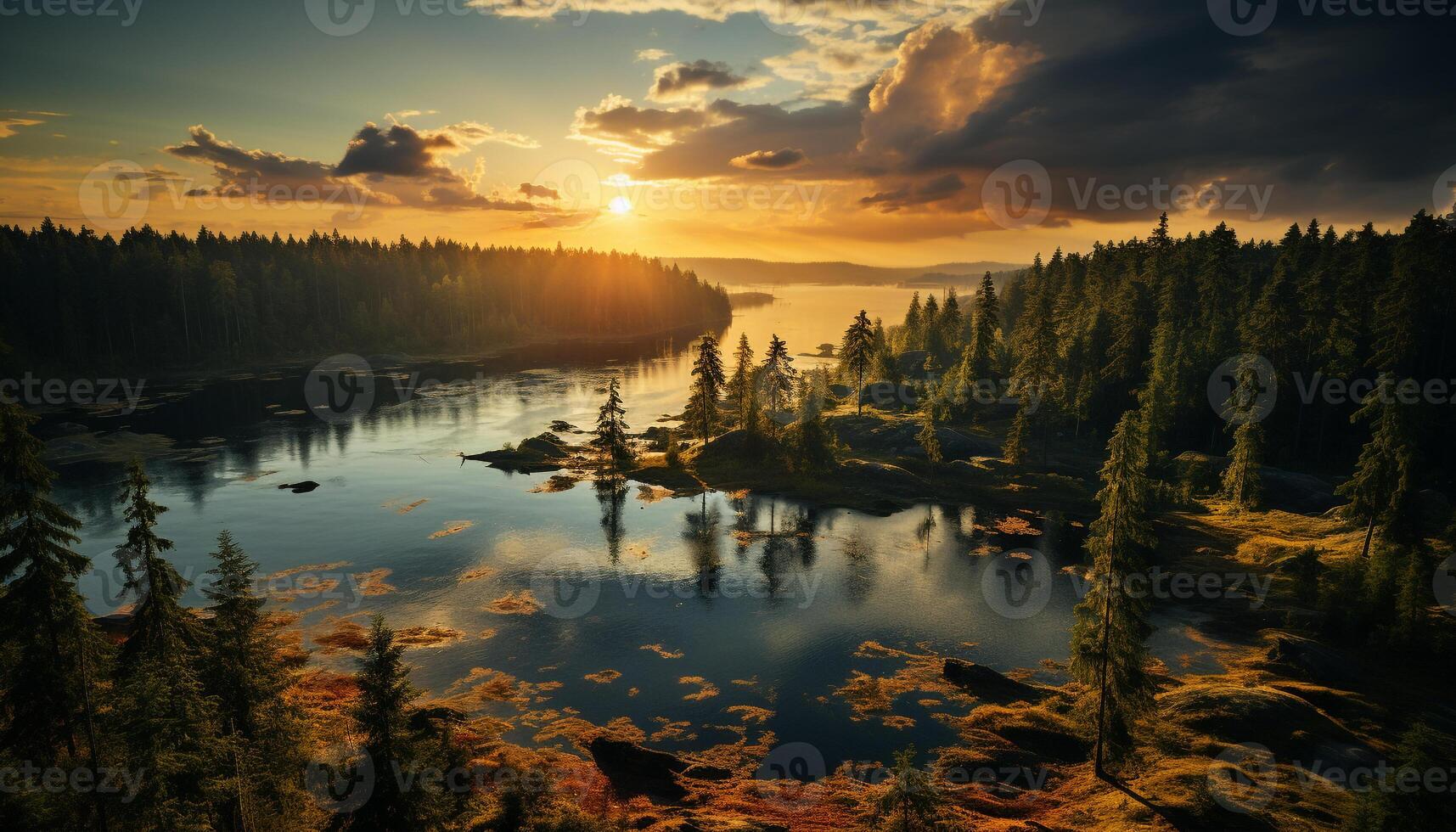 AI generated Tranquil sunset reflects beauty in nature, serene mountain landscape generated by AI photo