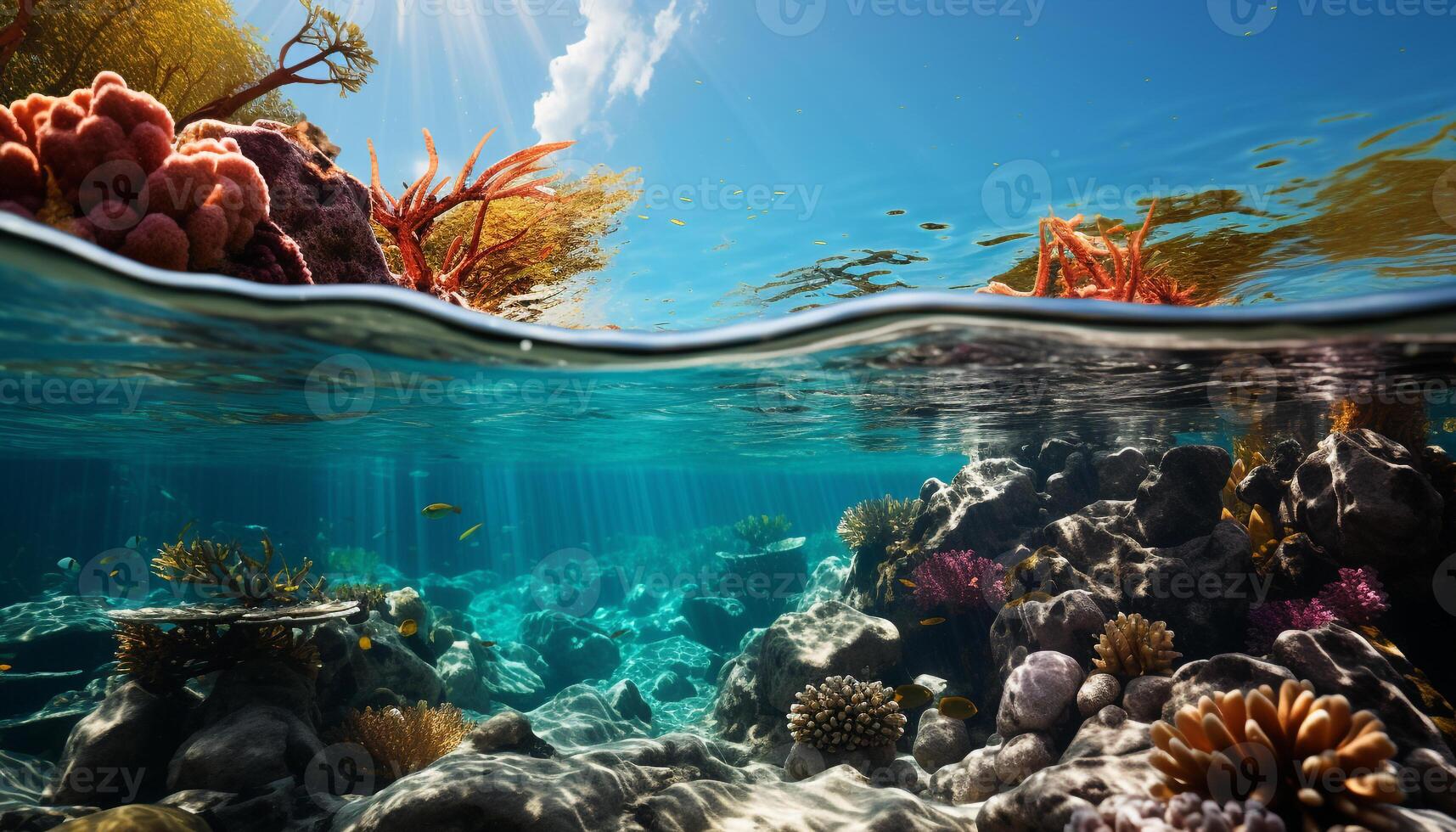 AI generated Underwater reef fish in nature, coral water, animal deep generated by AI photo