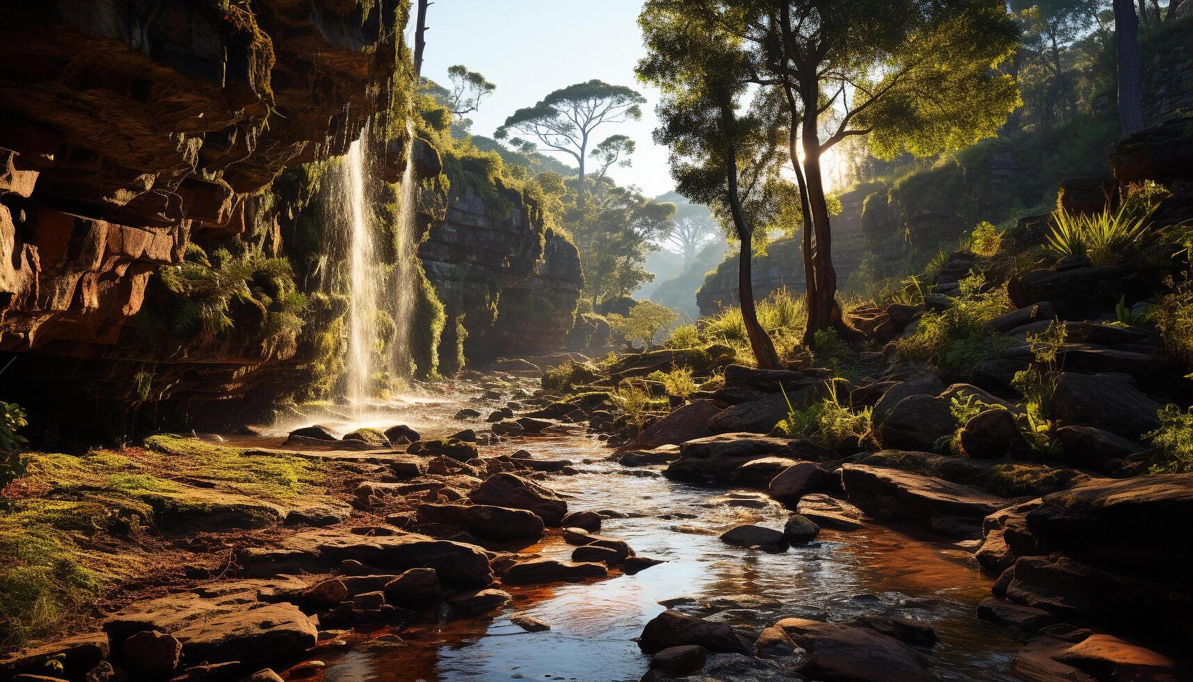AI generated The majestic mountain range reflects the beauty of nature generated by AI photo