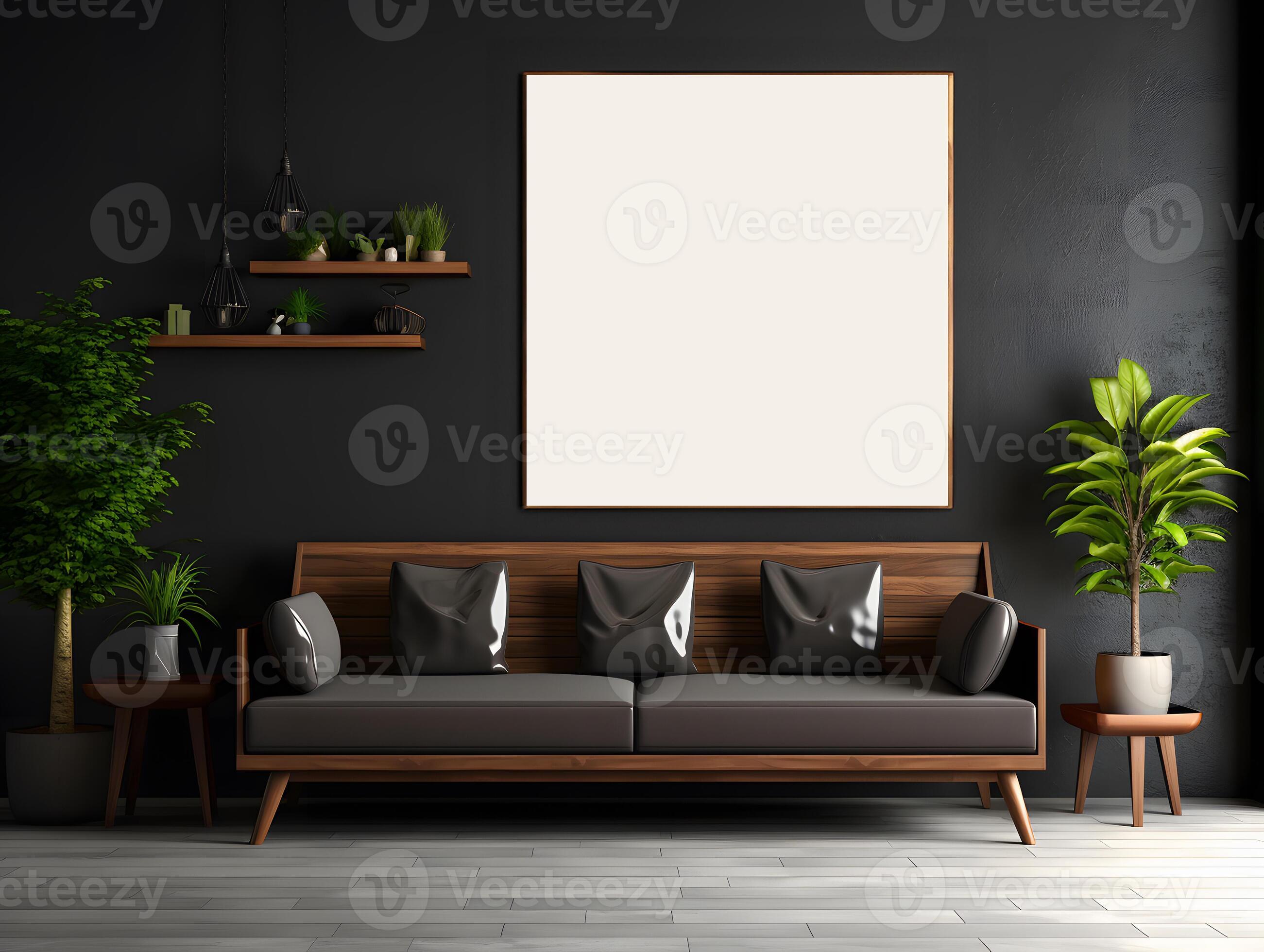AI generated Empty picture frame simulation wall Modern living room