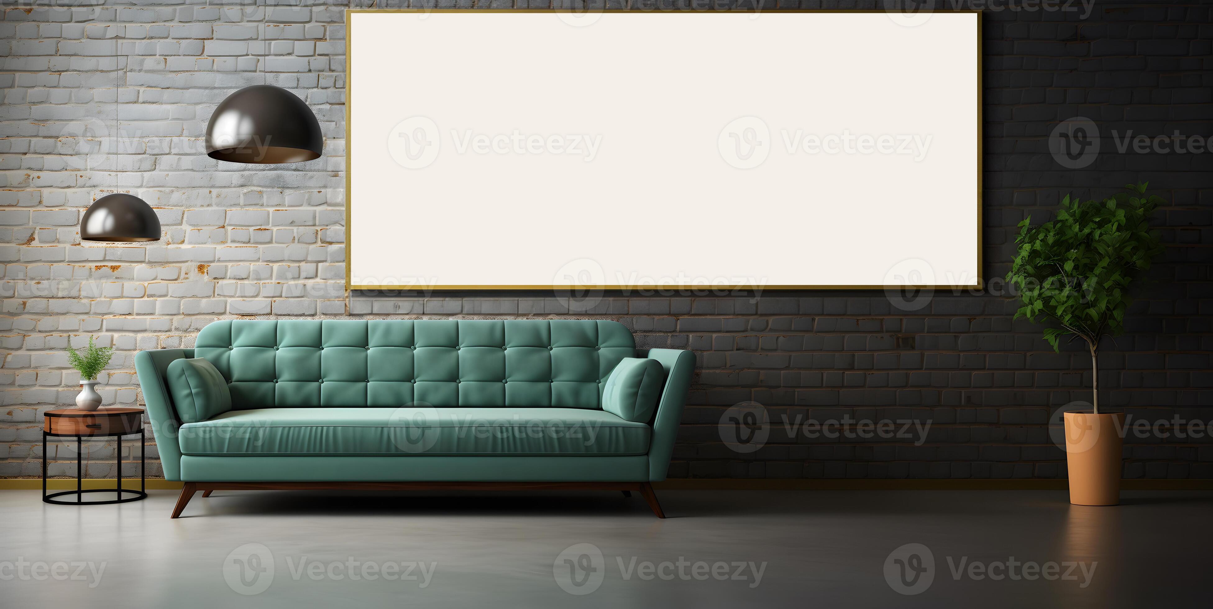 AI generated Empty picture frame simulation wall Modern living room