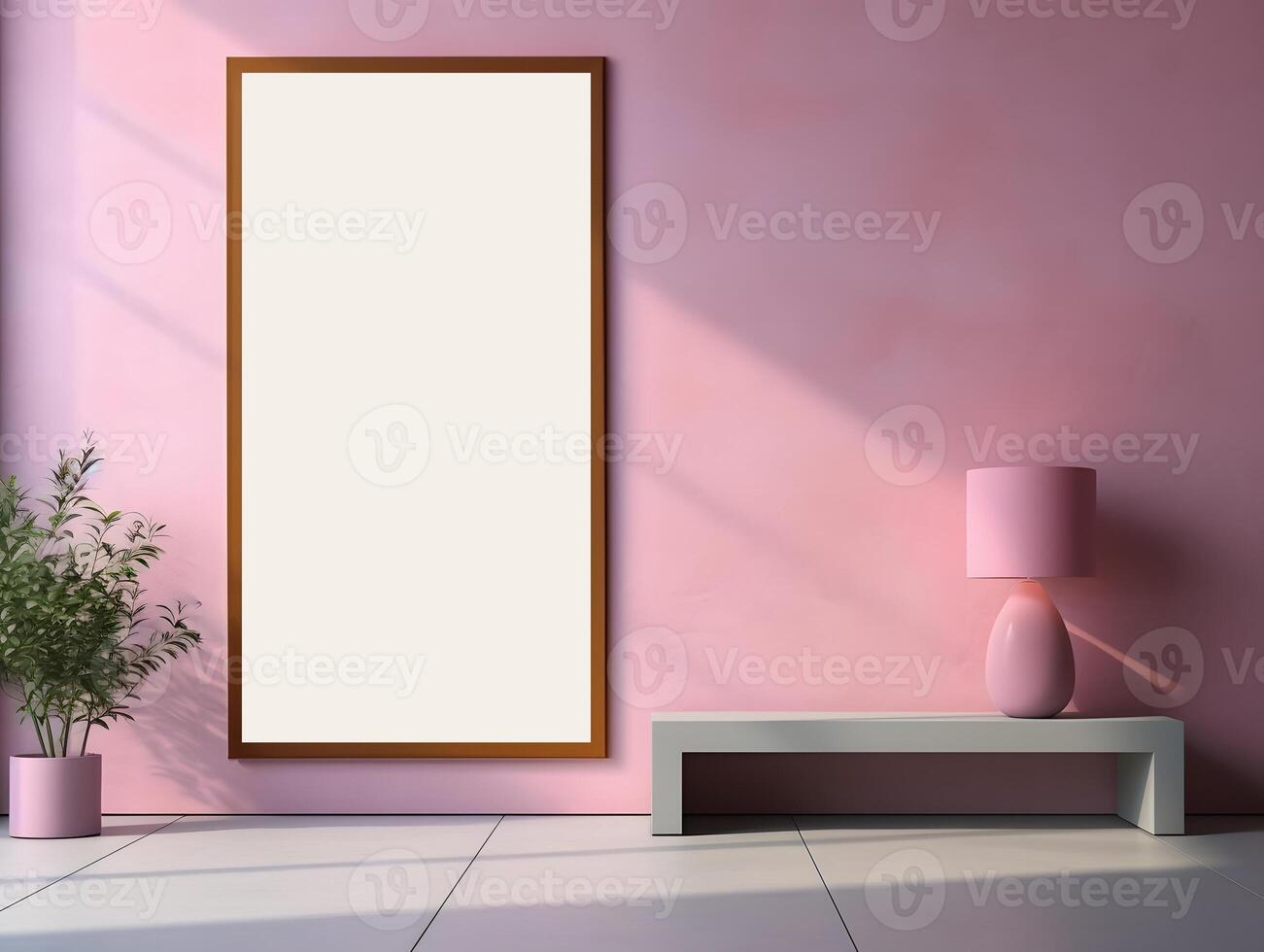 AI generated Empty picture frame simulation wall Modern living room design. photo