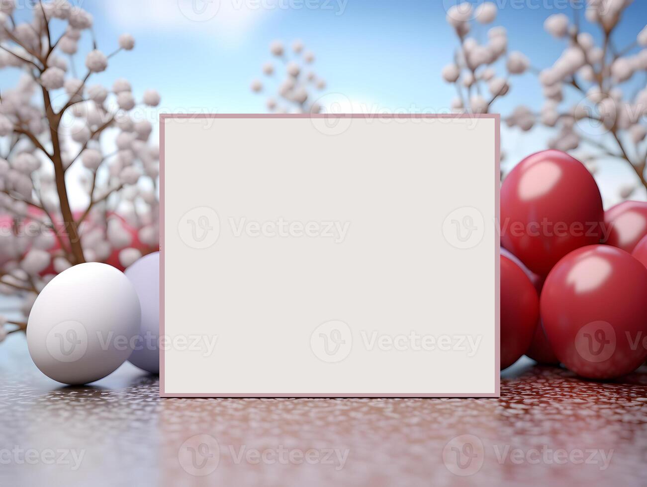 AI generated Place Easter eggs with empty picture frames. for issuing products photo