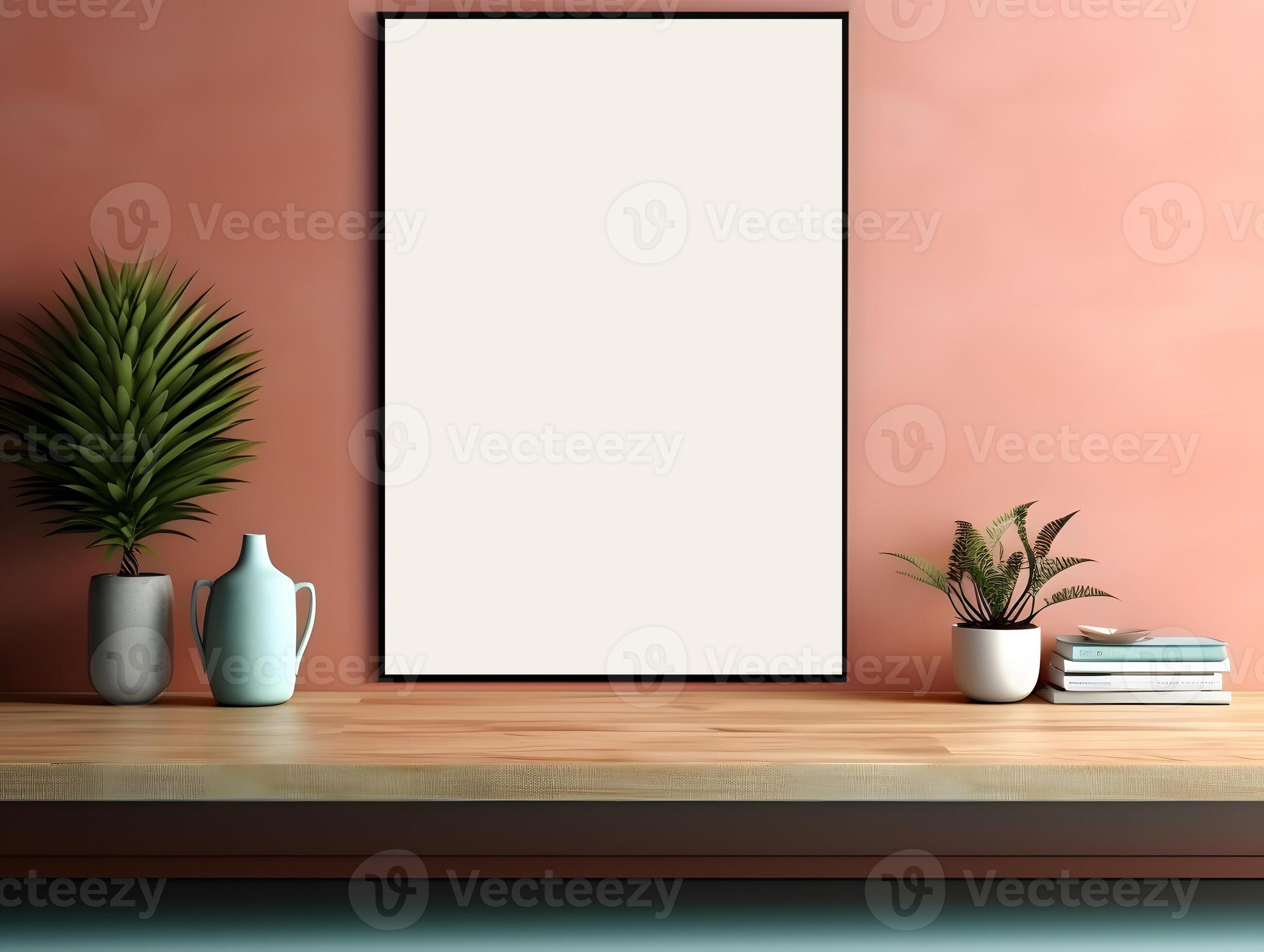 AI generated Empty picture frame simulation wall Modern living room