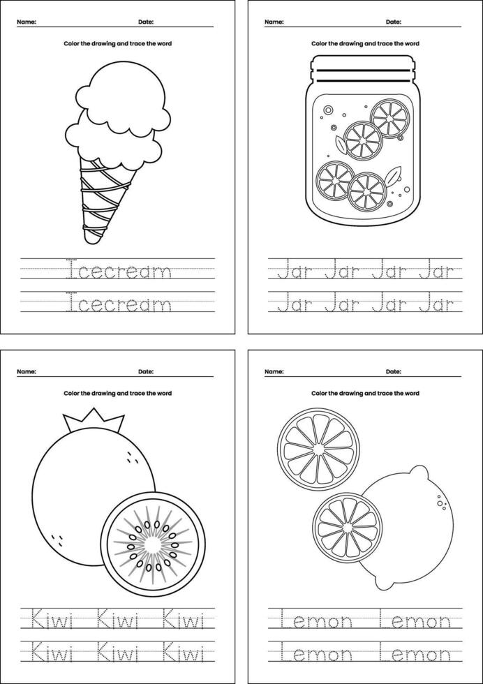 flat design vector printable coloring page worksheet for kids activity handwriting practice