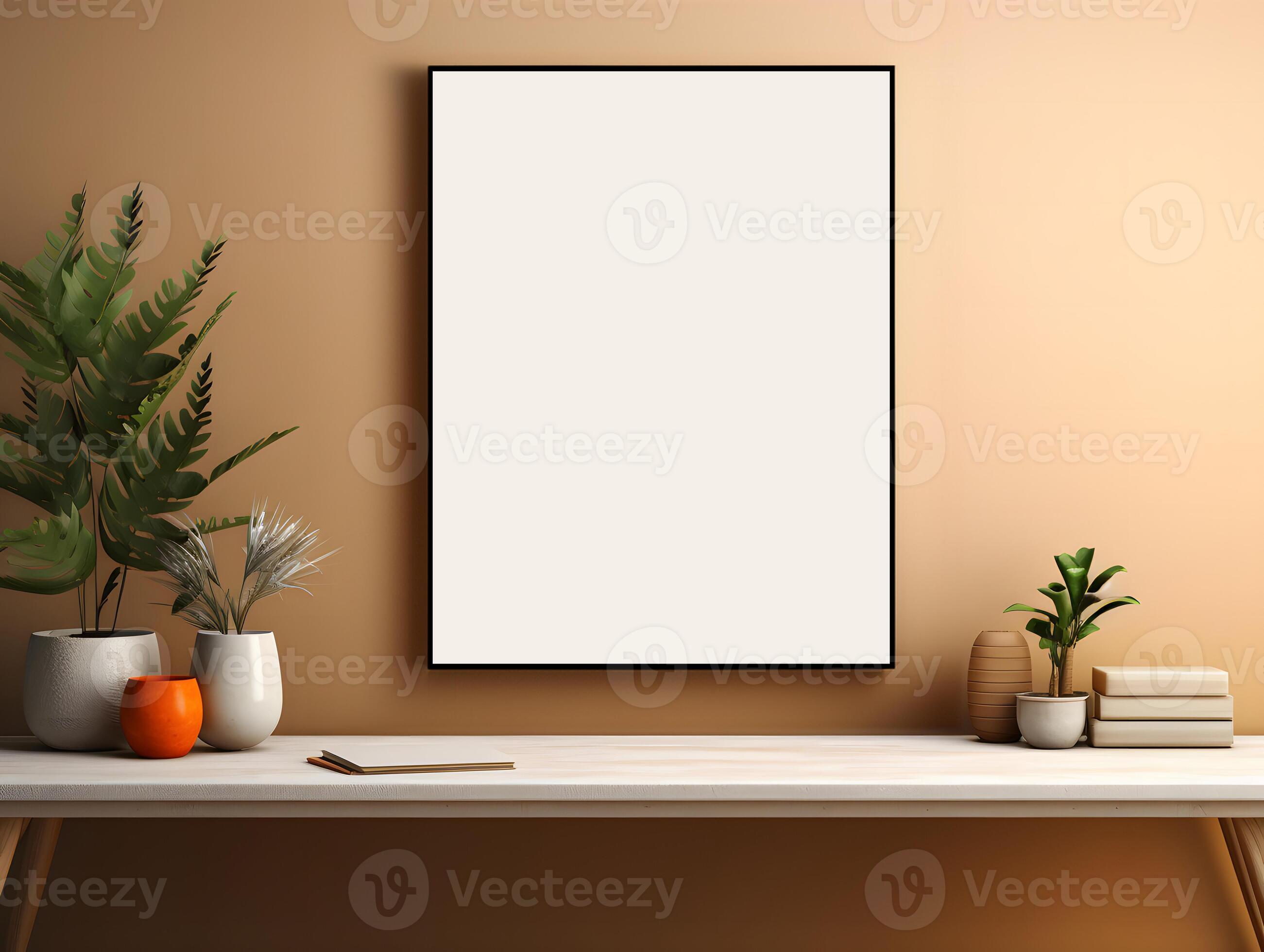 AI generated Empty picture frame simulation wall Modern living room