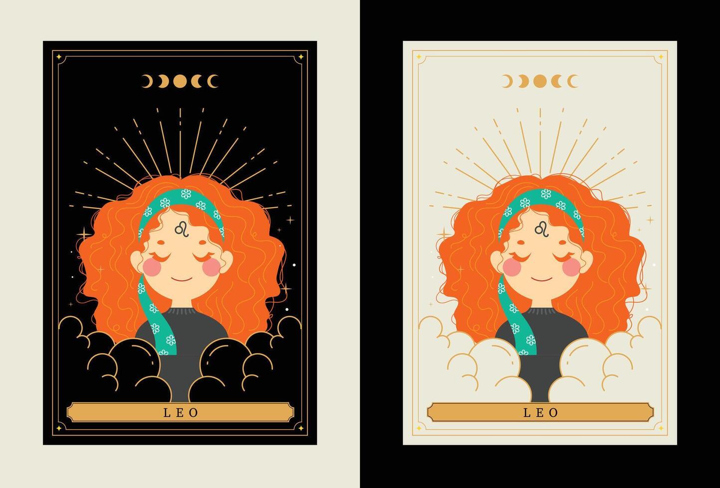 flat design vector cute tarot leo horoscope zodiac sign art collection