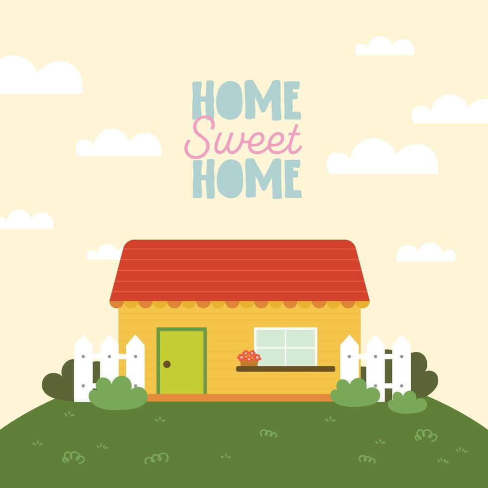 flat design vector home house cute kawaii drawing