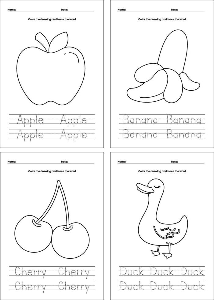 flat design vector printable coloring page worksheet for kids activity handwriting practice