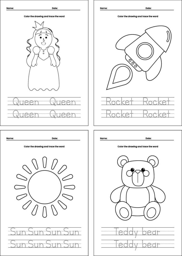 flat design vector printable coloring page worksheet for kids activity handwriting practice