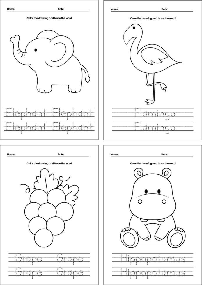 flat design vector printable coloring page worksheet for kids activity handwriting practice