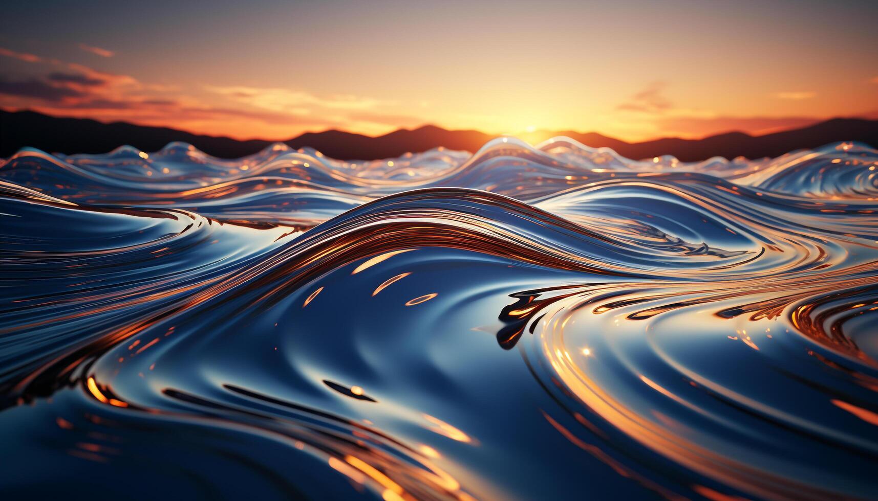 AI generated Abstract blue sunset landscape with flowing wave pattern and bright sky generated by AI photo