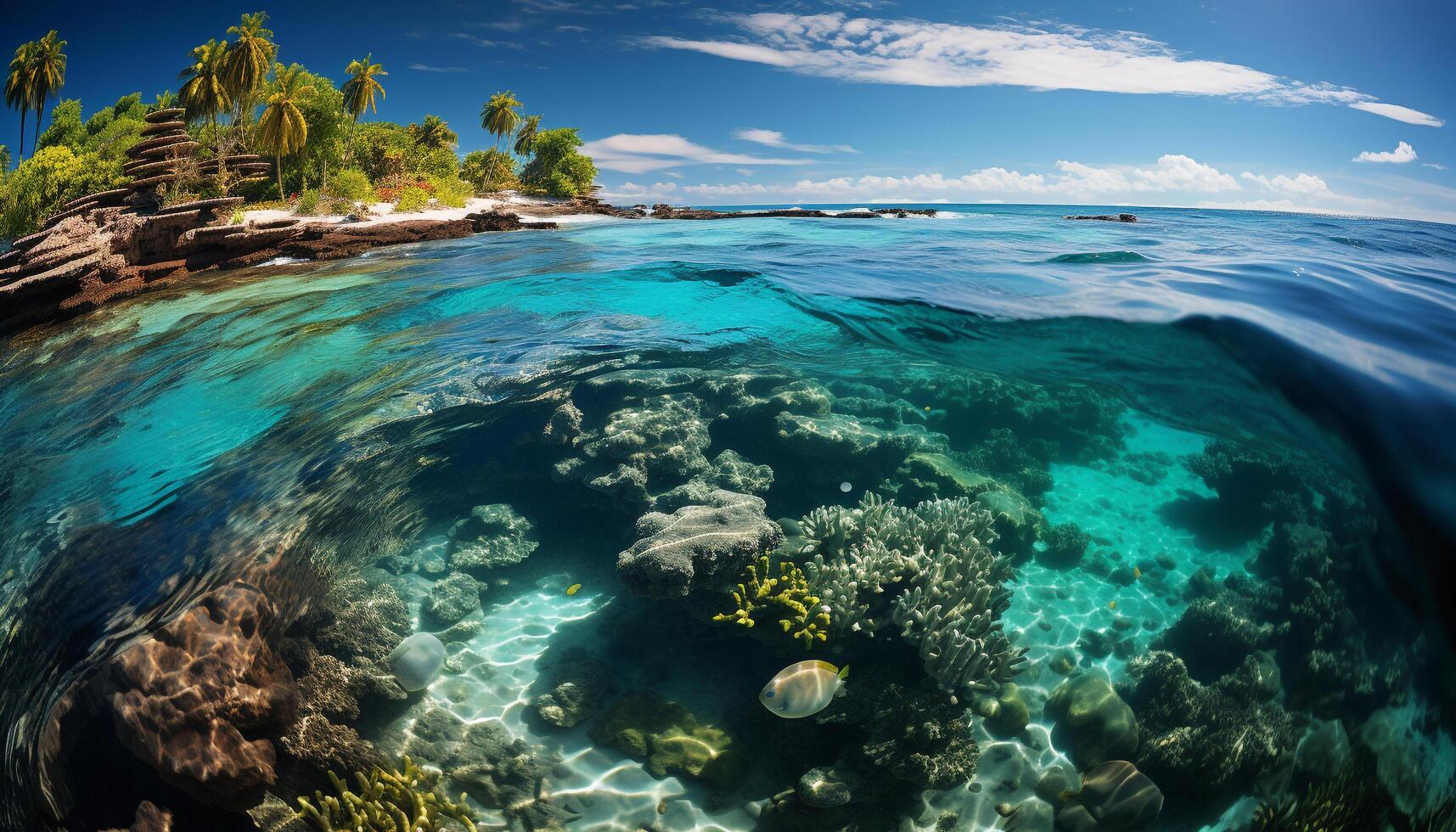 AI generated Underwater beauty fish, coral, and turquoise water in Caribbean generated by AI photo