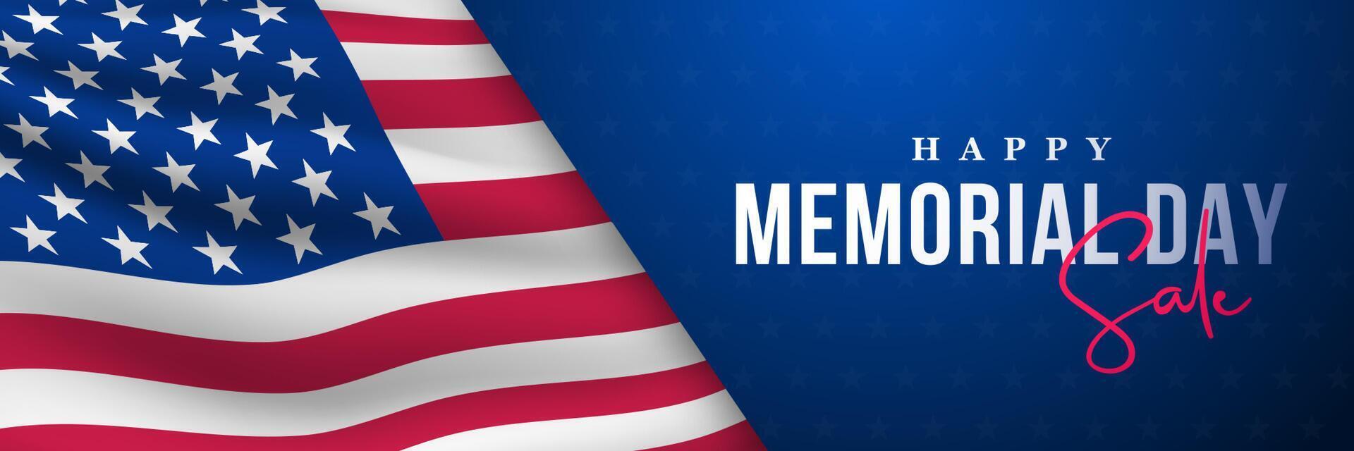 Happy Memorial Day long horizontal banner with USA flag. vector