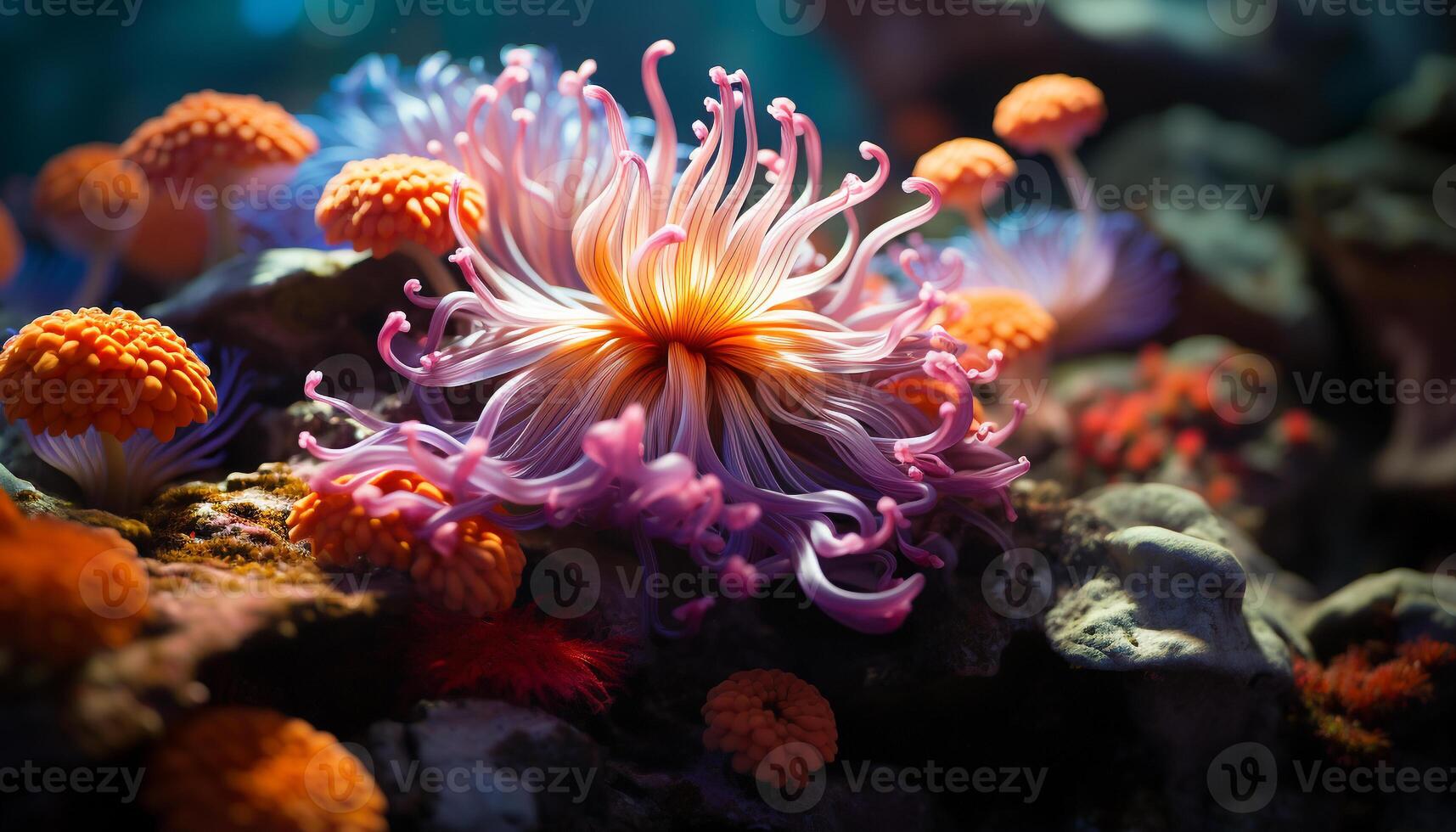 AI generated Underwater reef, nature beauty, multi colored fish, tropical climate, aquatic life generated by AI photo