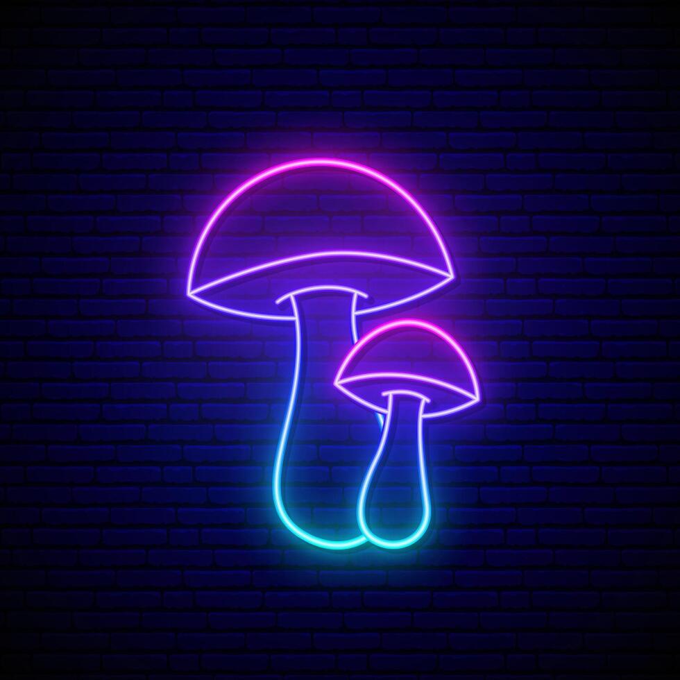 Fantasy luminous mushrooms in neon style. vector