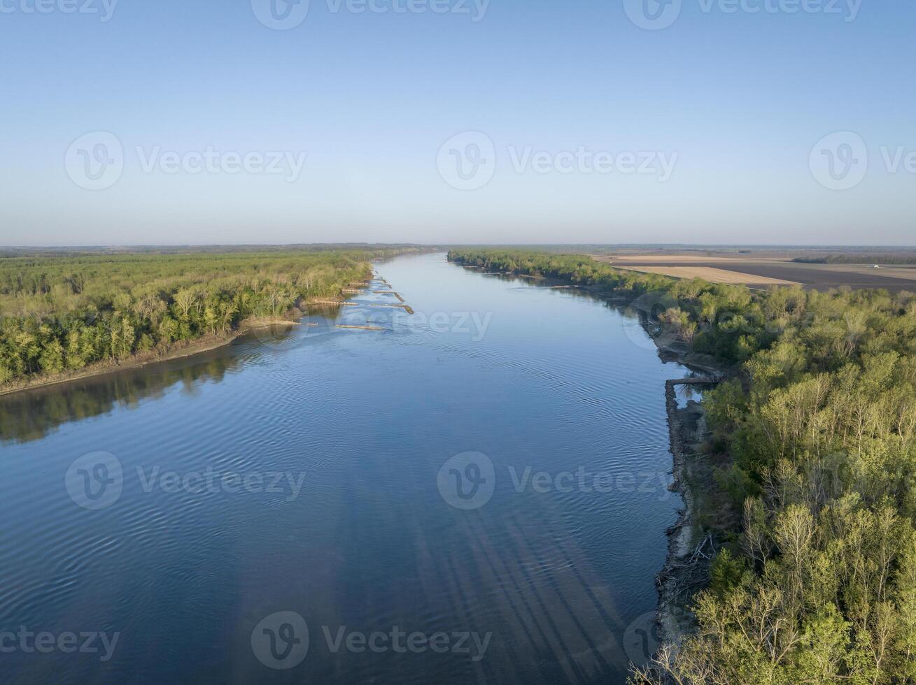 spring sunrise over the Missouri River at Dalton Bottoms - aerial view photo