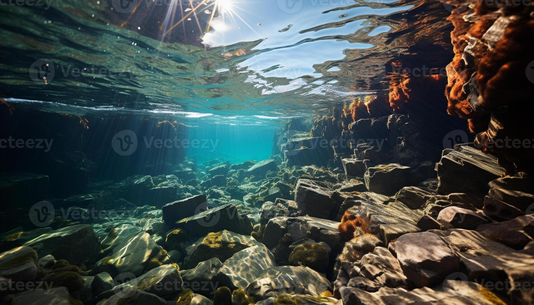 AI generated Underwater adventure swimming with fish in the deep blue generated by AI photo