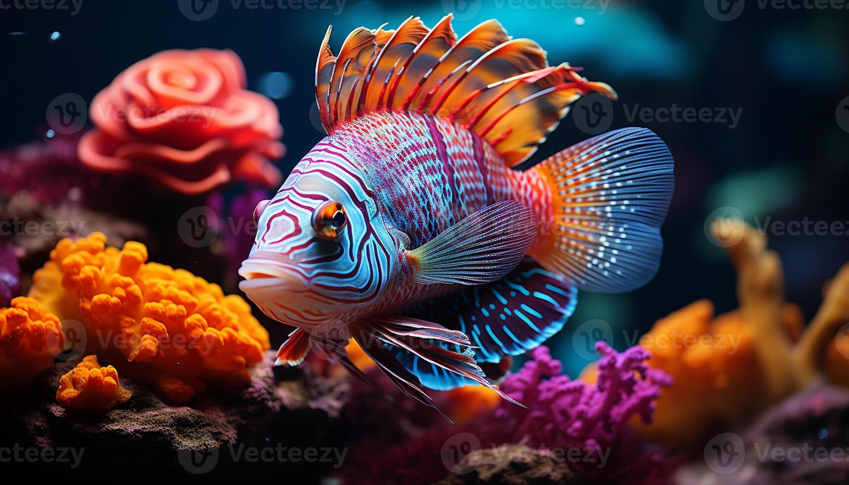 AI generated Vibrant clown fish swimming in beautiful underwater reef generated by AI photo