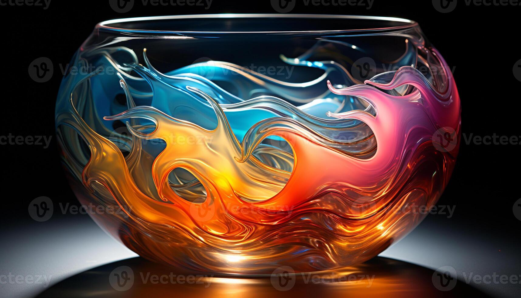 AI generated Abstract multi colored design with vibrant colors and glowing reflection generated by AI photo