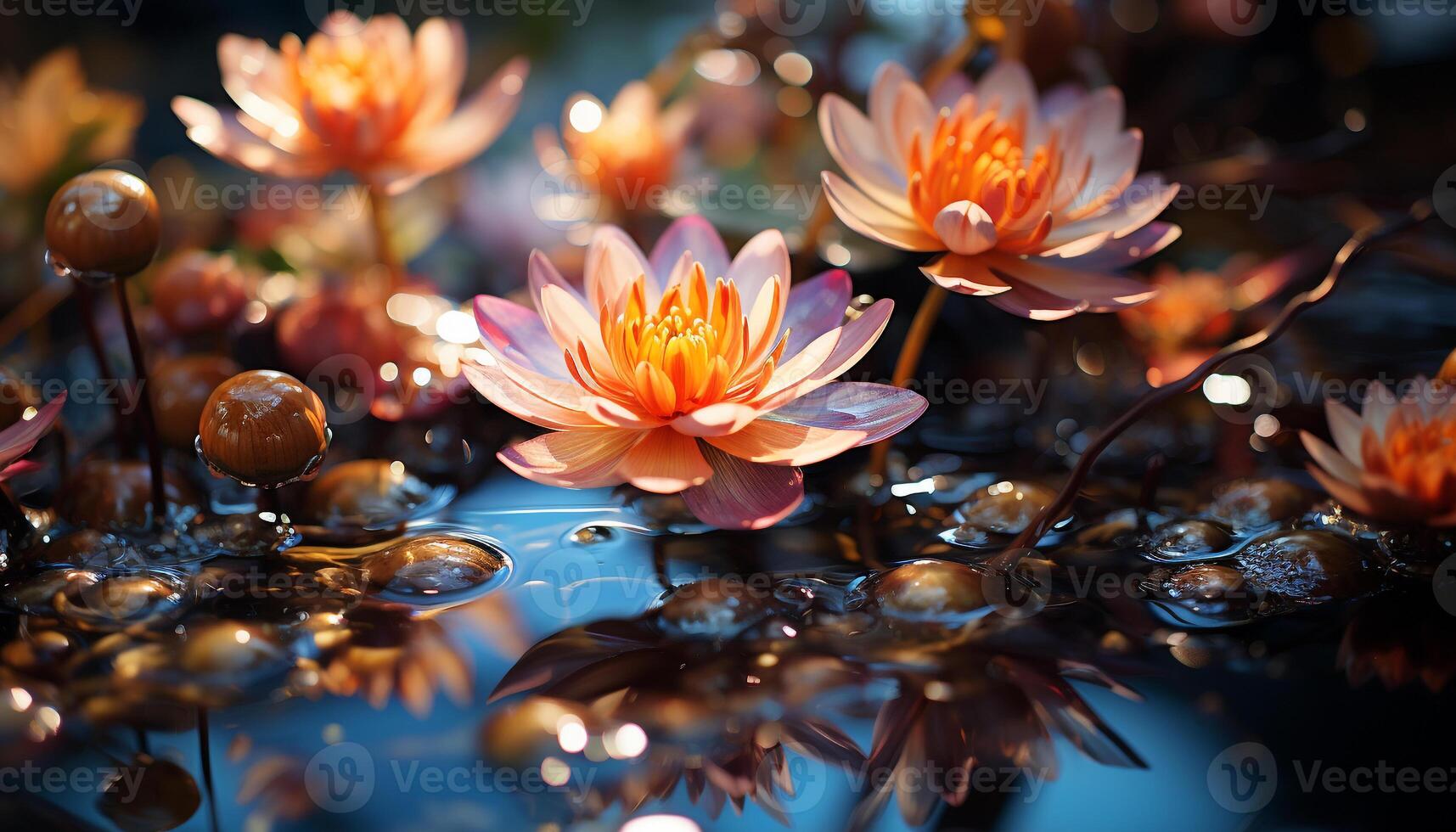 AI generated The beauty of nature reflected in a tranquil lotus pond generated by AI photo